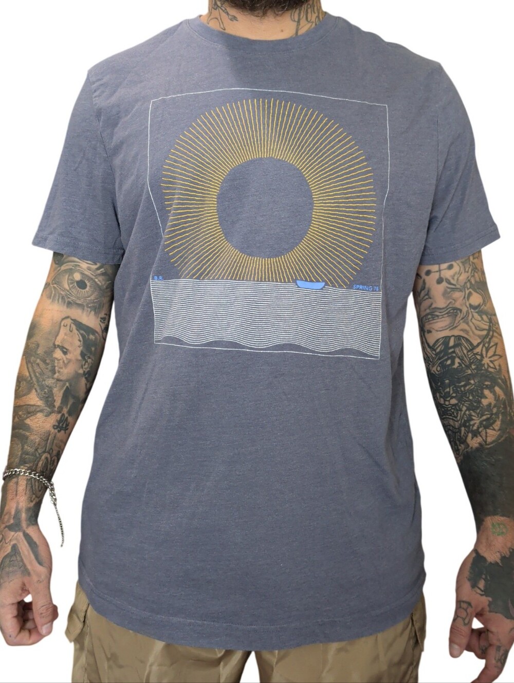 Banana Republic Slate Blue Sun & Ocean Graphic Premium Crewneck Tee Men's XL